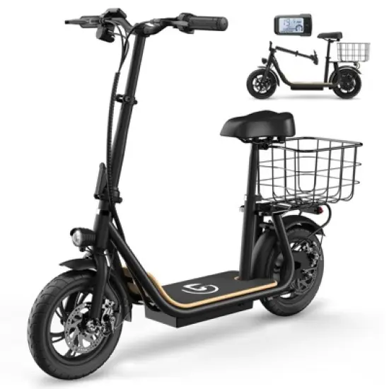 Electric Scooter with Seat for Adults, 500W Foldable Electric Scooter with Seat and Basket, Max 30 Miles Range&19 Mph Power image {8}