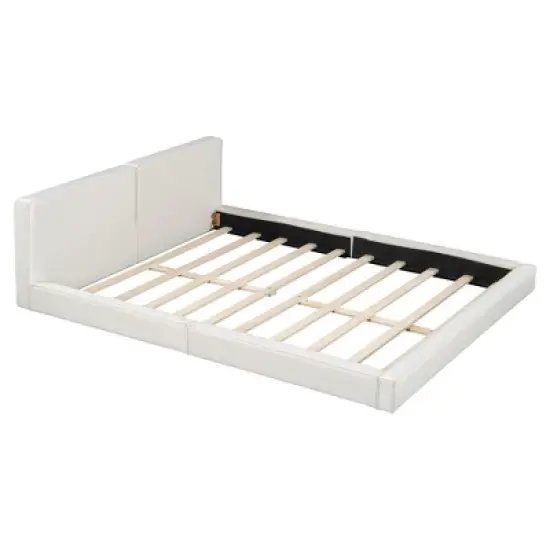 Queen Size Upholstered Wooden Platform Bed Frame with Headboard 4S -ModernLuxe image {4}