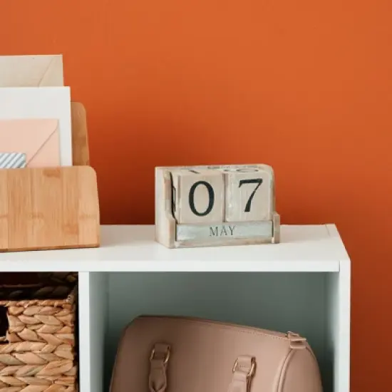 Juvale Wooden Perpetual Block Calendar for Desk, Wood Month Date Display Blocks Rustic-Style Farmhouse-Themed Office Decor, 5 x 4 In image {4}