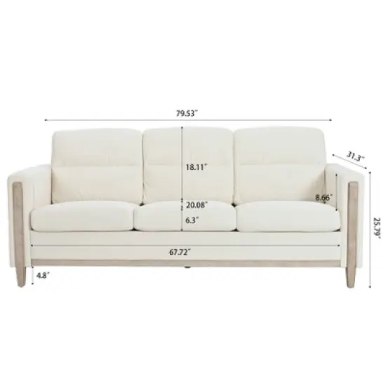 79.5" Wood Three-Seater Sofa - 660lb Capacity, Beige Fabric w/ High-Resilience Cushions & Hidden File Pocket, 20-Min Assembly image {2}