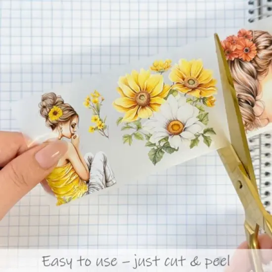 Wrapables Aesthetic Floral Fashion PET Washi Tapes for Scrapbooking, Stationery, Journaling, Diary, Card Making (Set of 2), Yellow and Coral image {3}