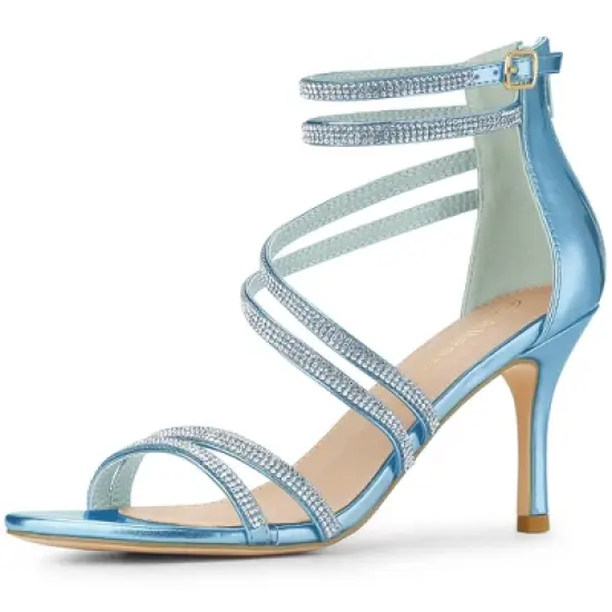 Allegra K Women's Ankle Strap Rhinestone Stiletto Heel image {8}