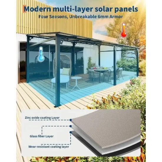 Gazebo, Patio 10x10 Ft Wall Mounted Lean to - Heavy Duty Hardtop Pergola, Sloped Roof for Porch, Deck, Backyard (Dark Brown) image {2}