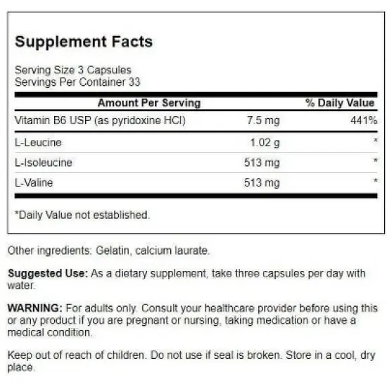 Swanson Dietary Supplements BCAA Branched-Chain Amino Acids Fortified with Vitamin B6 Capsule 100ct image {1}