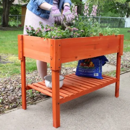 Sunnydaze Outdoor Raised Wooden Garden Bed with Lower Shelf for Plant Flowers, Herbs, Green Plants, and Vegetables - 42" image {5}