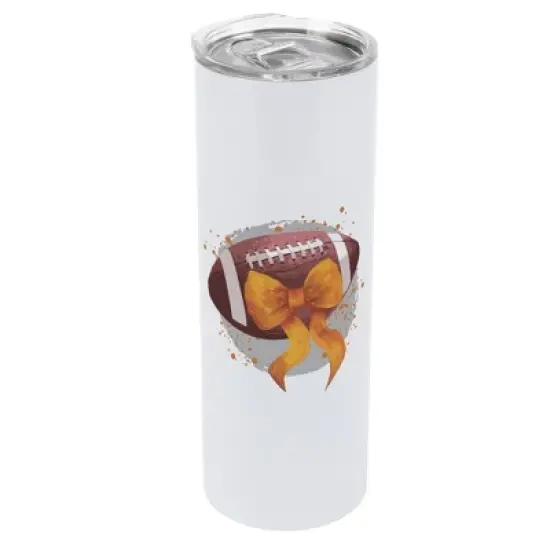 Elanze Designs 20 Ounce Stainless Steel On the Go Travel Tumbler With Push Top Lid, Football With Orange Bow image {1}
