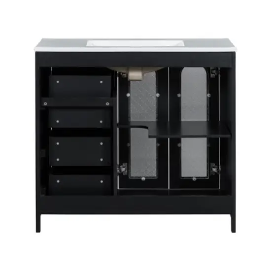 36" Bathroom Vanity with Sink, Solid Wood Cabinet with 2 Soft Close Doors, Adjustable Shelves & 3 Drawers, Modern Elegant Vanity - ModernLuxe image {12}