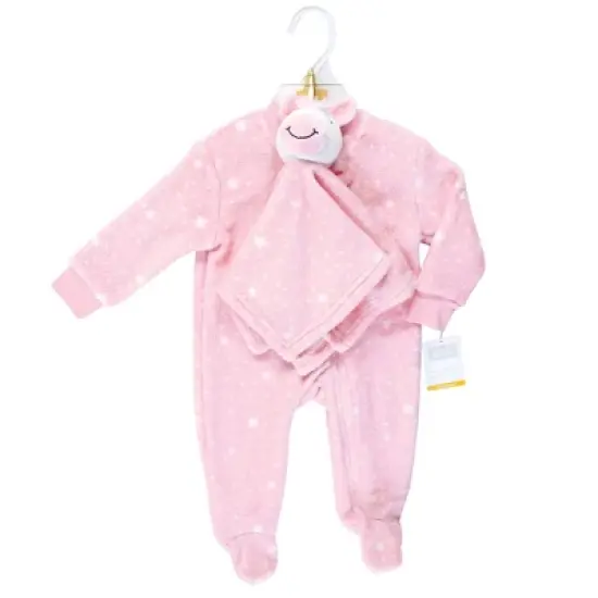 Hudson Baby Infant Girl Flannel Plush Sleep and Play and Security Toy, Pink Unicorn image {1}