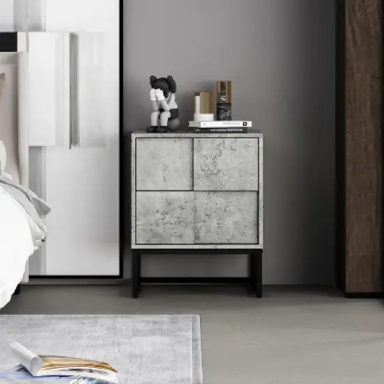 Adams 2 Drawers Cement Nightstand With Storage - The Pop Maison image {2}