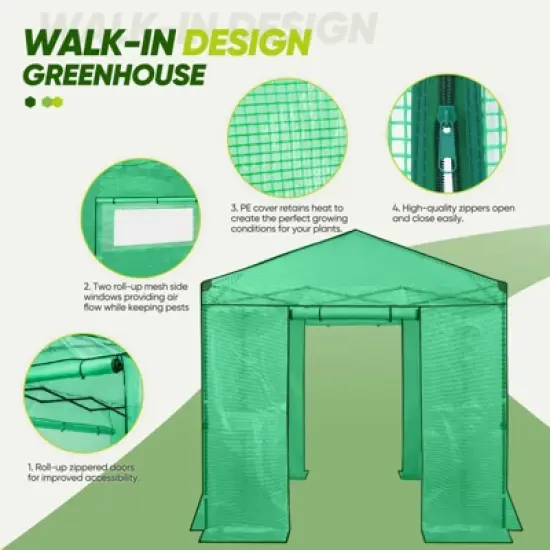 EAGLE PEAK 8'x8' Instant Pop-up Greenhouse, Roll-Up Zipper Doors and Side Windows image {4}