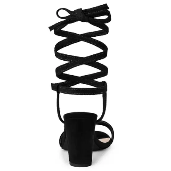 Allegra K Women's Lace Up Chunky Heels Sandals image {3}