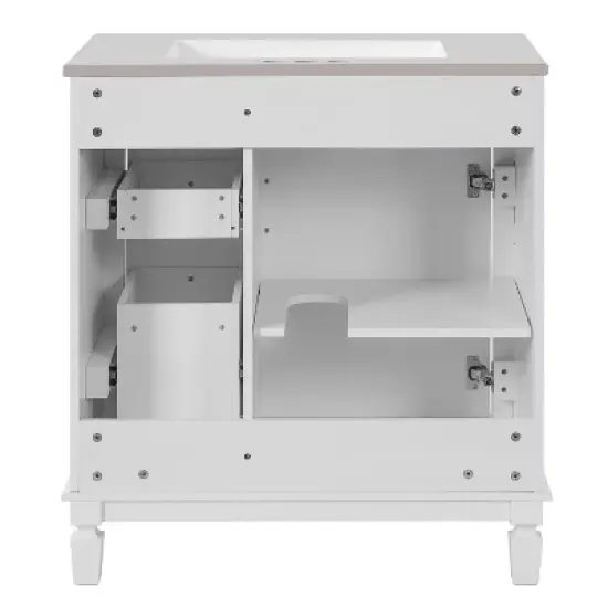 Gulches 30 inch Bathroom Vanity with Ceramic Sink Small Bathroom Cabinet Modern 2 Drawers Adjustable Shelf French Simplicity Style White image {9}