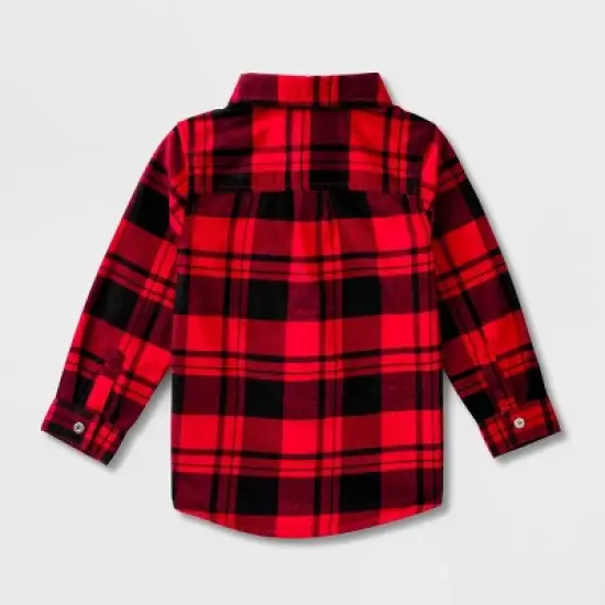 Toddler Boys' Adaptive Long Sleeve Button-Down Flannel Shirt - Cat & Jack&trade; Red image {1}