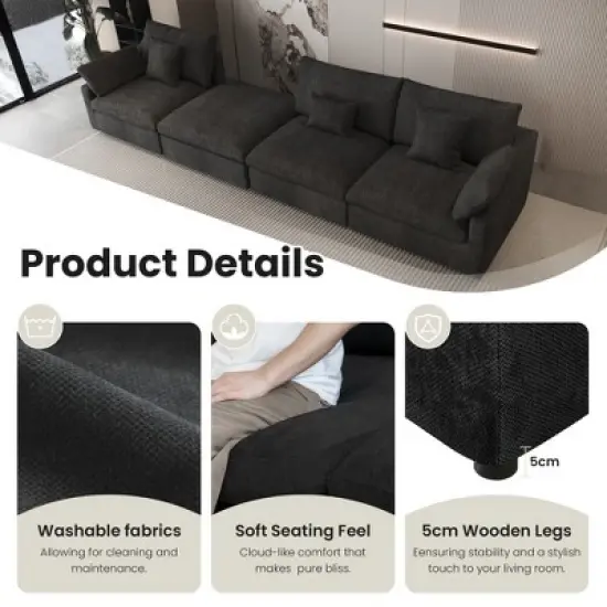 Modular Sectional Sofa with Ottoman,156" U Shaped Down Filled Cloud Couch,8 Seater Convertible Living Room Sets,Cover Washable and Replaceable image {12}