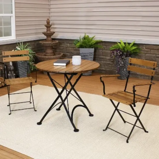 Sunnydaze Indoor/Outdoor Basic Chestnut Wood Bistro Table and Chairs Set - Dark Brown - 3pc image {1}