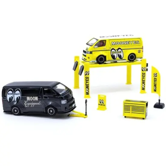 "Mooneyes" Garage Tools Set of 5 pieces with Stickers for 1/64 Model Cars by Tarmac Works image {1}