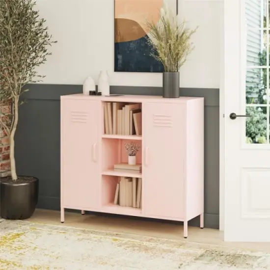 RealRooms Shadwick 2 Door Metal Locker Console Table w/ Storage image {2}