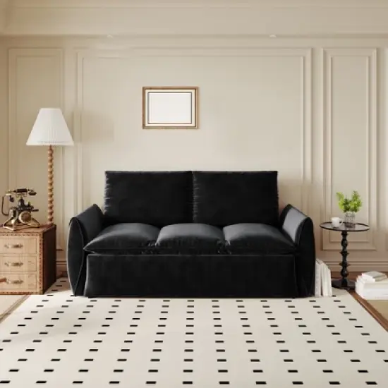 70.9" Pull-Out Sofa Bed, Convertible Sleeper Sofa with Pillow, 3 Seat Velvet Sleeper Couch, Loveseat Sleeper Sofa for Living Room Bedroom image {9}