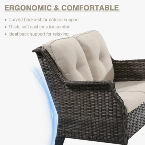 YARDSIGHT Outdoor Wicker Loveseat, 2-Seater Patio Sofa with Thick Cushions, All-Weather Rattan Couch for Garden, Porch, Balcony, Backyard image {5}