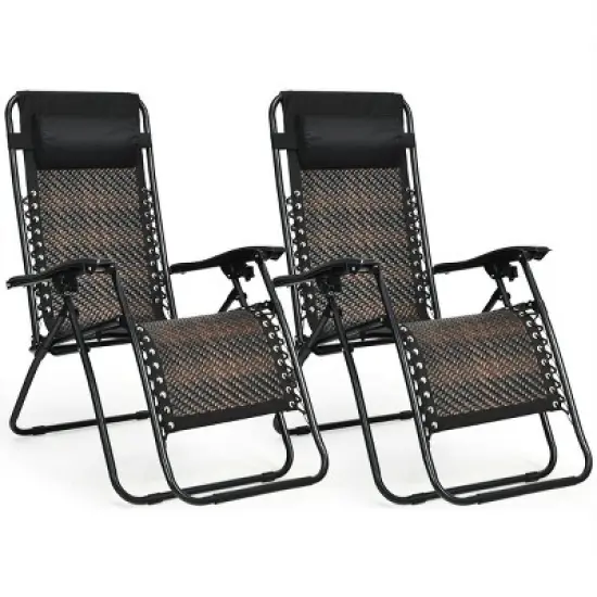 Tangkula 2PCS Mix Brown Folding Recliner Patio Rattan Zero Gravity Lounge Chair W/ Headrest image {5}