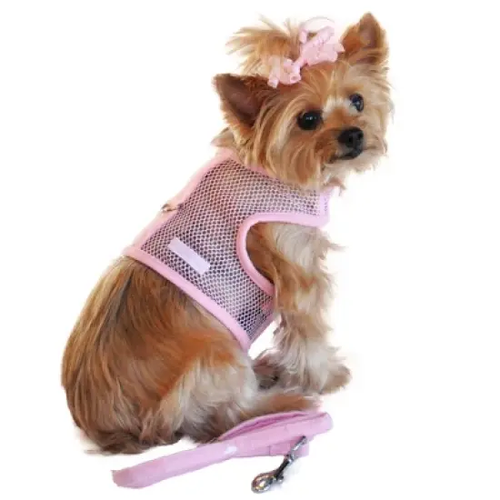 Doggie Design Cool Mesh Dog Netted Harness with Leash - Solid Pink image {5}