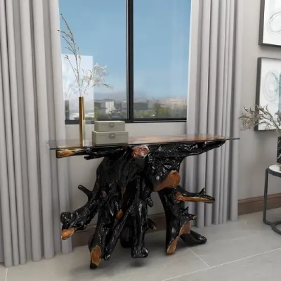 Contemporary Teak Wood Console Table Gold - Olivia & May image {16}