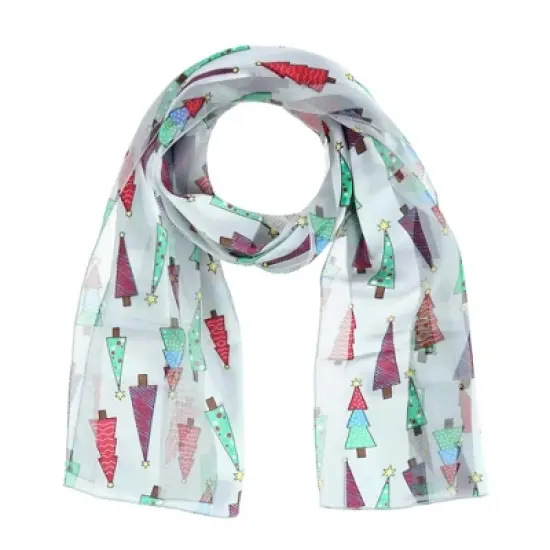 CTM Women's Christmas Tree Holiday Print Lightweight Scarf image {3}