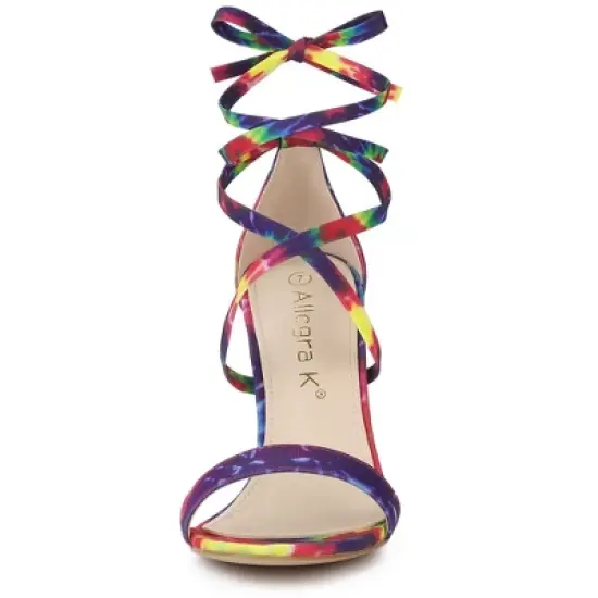 Allegra K Women's Tie Dye Lace Up Stiletto Heel Sandals image {2}