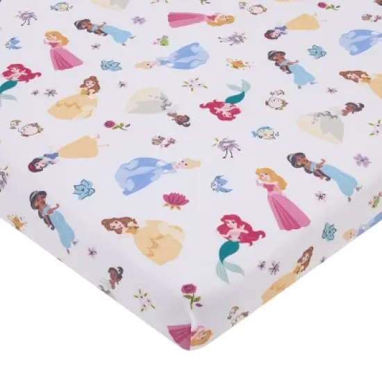 NoJo Disney Princess Pink, Blue, Yellow, and White Super Soft Nursery Fitted Mini Crib Sheet image {5}