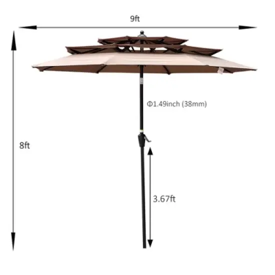 9Ft 3-Tiers Outdoor Patio Umbrella with Crank and tilt and Wind Vents for Garden Deck Backyard Pool image {5}