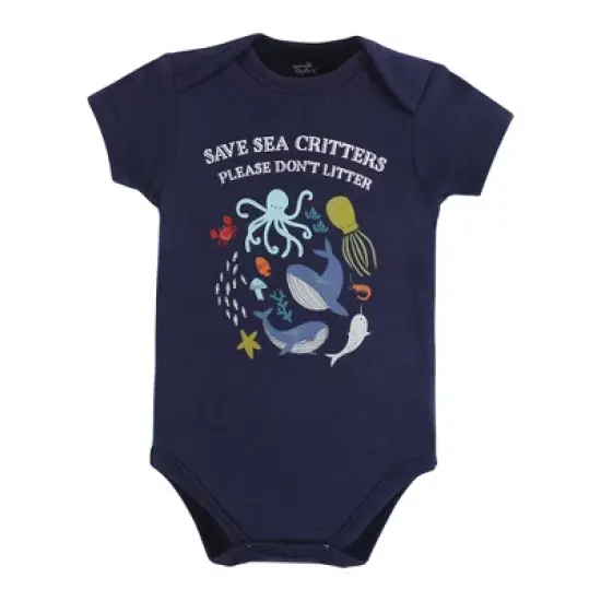 Touched by Nature Organic Cotton Bodysuits, Sea Critters image {2}