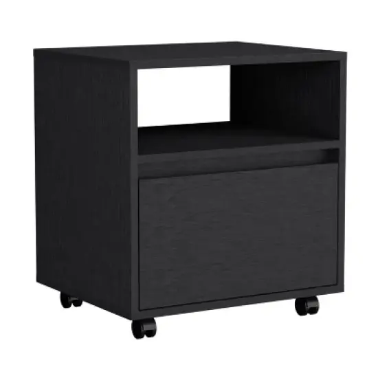Grungis Modern Wood Nightstands with 1 Drawer,Bedside Table with Wheels& Open Shelf,Mobile Night Stand for Bedroom,Living Room image {4}