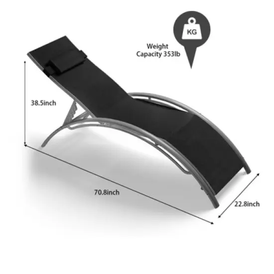 Set of 2 Beach Chaise Lounges - Aluminum Pool Lounge Chairs Adjustable Backrest for Patio, Backyard, Vacation Home, Black image {2}