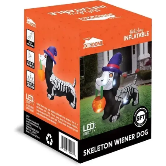Joyfy 5FT Halloween Inflatables Outdoor Decorations, Inflatable Skeleton Dog with LEDs Pumpkin for Halloween Outdoor Yard Garden Lawn Party Decoration image {8}