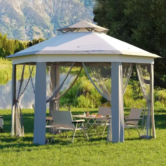 13x13 FT Hexagon Pop Up Gazebo w/ Mesh Windows, Instant Setup Canopy Tent for Outdoor Patio, Backyard, Garden & Events,w/Carry Bag, Adjustable Height image {9}