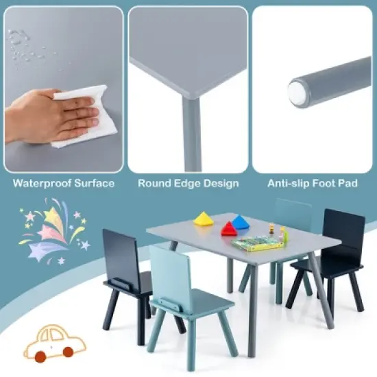 Costway 5 Piece Kids Wooden Activity Table and 4 Chairs Play Set Gift w/ Building Blocks image {6}