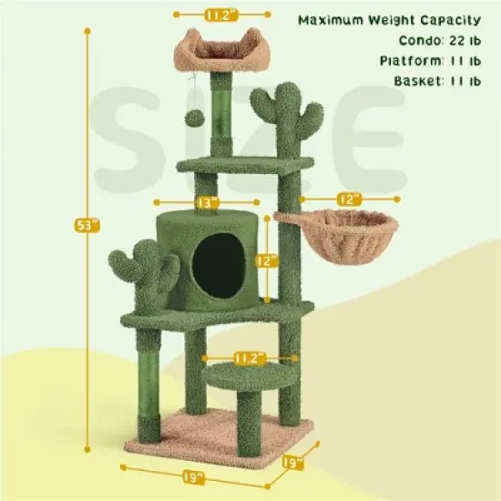 Yaheetech 53''H Cat Cactus Tree Condo Kitten Tree Towe with Padded PerchGreen/Brown image {2}