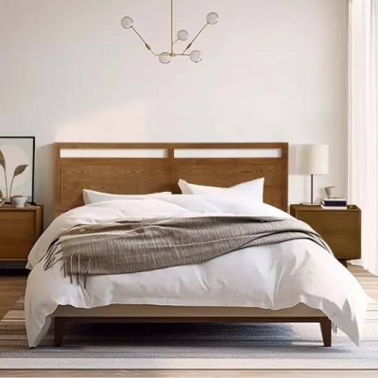 LuxenHome Farmhouse Double Panel Wood Headboard, King Brown image {1}