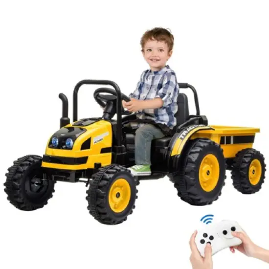 12V Kids Ride-On Tractor with Trailer, Remote Control, Music, Rear Wheels Suspension-Battery Powered Electric Vehicle Toy image {10}