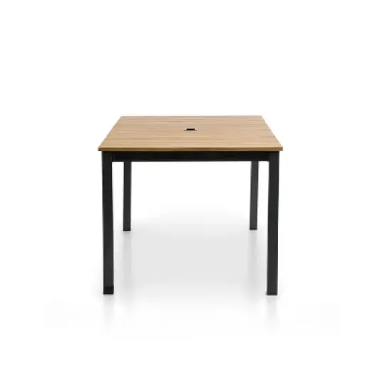 Greemotion 59" Mackay Teak Wood & Metal Rectangle Outdoor Dining Table with Umbrella Hole Natural: Scandinavian Style, Seats 6 image {3}