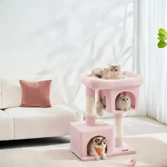 Cat Tree, 33.1-Inch Cat Tower, Cat Condo for Large Cats up to 16 lb, Large Cat Perch, 2 Cat Caves, Scratching Post, Cat Houses for Indoor image {9}