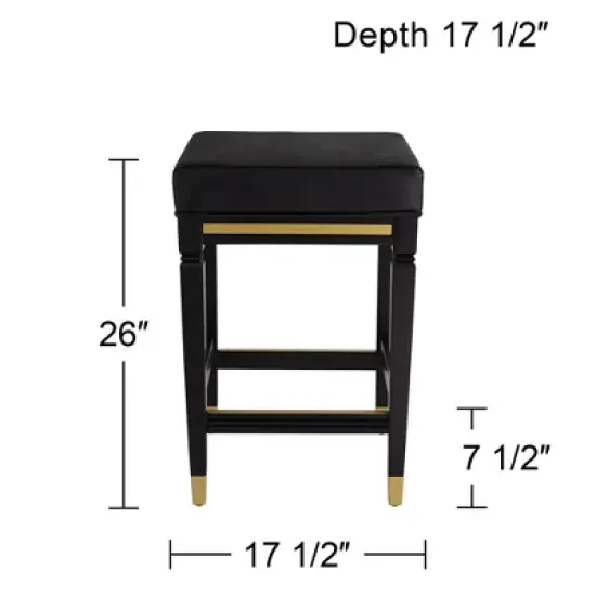 55 Downing Street Wood Bar Stool Black Gold 26" High Mid Century Modern Faux Leather Square Cushion with Footrest for Kitchen Counter Height Island image {7}