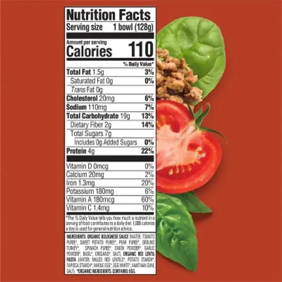 Happy Tot Organics Organic Gluten Free Turkey Bolognese with Lentil Pasta and Vegetable Sauce Bowl - 4.5oz image {2}