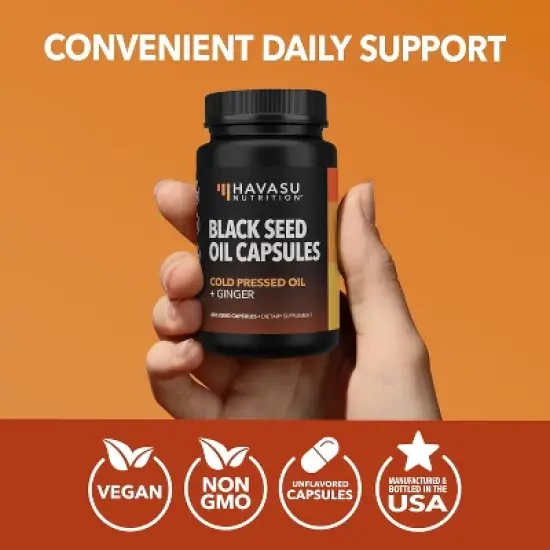 Black Seed Oil Capsules + Ginger Root Extract for Digestive Health & Immune Support, Cold Pressed Black Cumin Seed Oil & Ginger, Havasu Nutrition 60ct image {7}