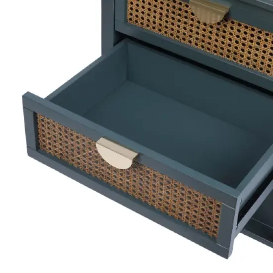 Archie 28.35"H x 15.75"D x 22.05"W Ash Wood Veneer 2 Drawer With Naturel Rattan and Pine Legs Nightstand With Storage  - The Pop Maison image {9}