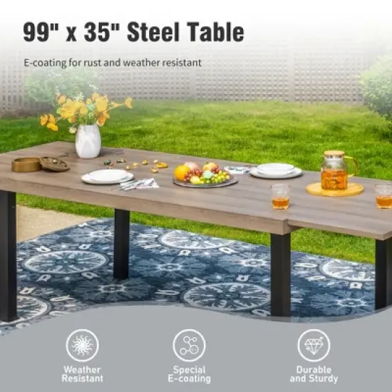 Captiva Designs 9pc Patio Adjustable Steel Rectangle Dining Table & Textilene Reclining Foldable Chairs image {6}
