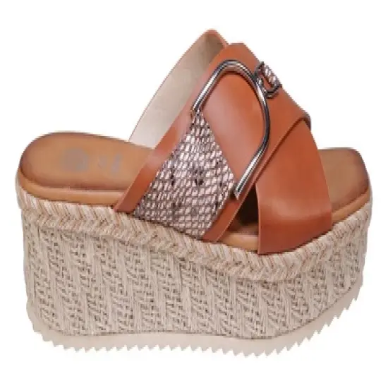 GC Shoes Lindsey Buckle Cross Strap Espadrille Slide Platform Sandals image {1}