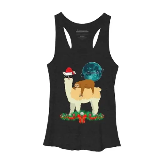 Women's Design By Humans Llama With Glasses Sleeping Sloth Christmas Santa By TeeShirtMadness Racerback Tank Top image {3}