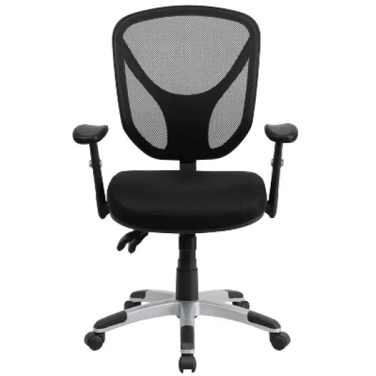 Flash Furniture Mid-Back Black Mesh Multifunction Swivel Ergonomic Task Office Chair with Adjustable Arms image {8}