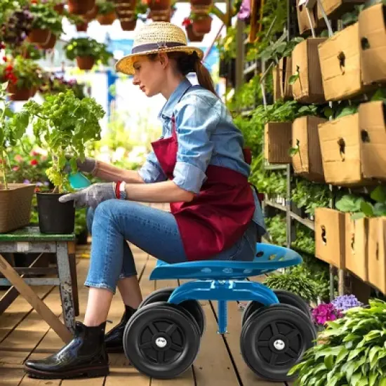 Costway Rolling Garden Cart Heavy Duty Workseat with 360&deg; Swivel Seat & Adjustable Height Blue/Red/Green image {4}